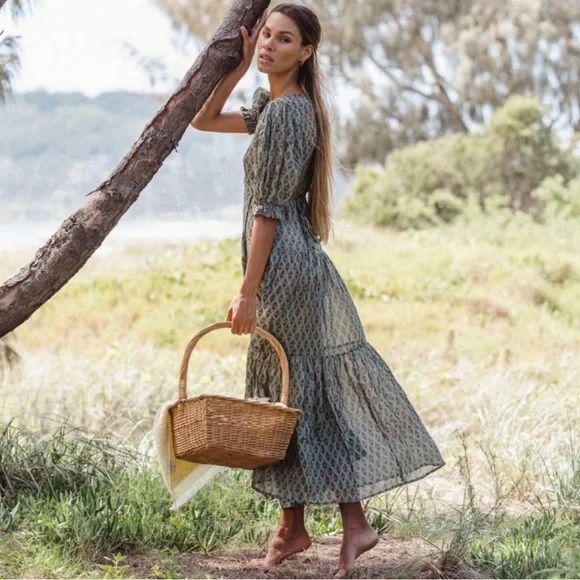 Daughters of India Zuri Wrap Maxi Dress M in Sage Sold Out Online! - Picture 3 of 11